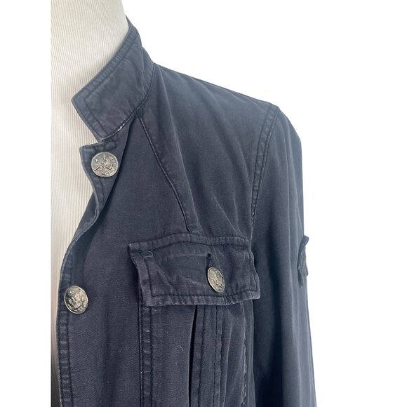 Urban Outfitters Washed Black Patched & Pockets Button Front Military Jacket - Picture 6 of 13